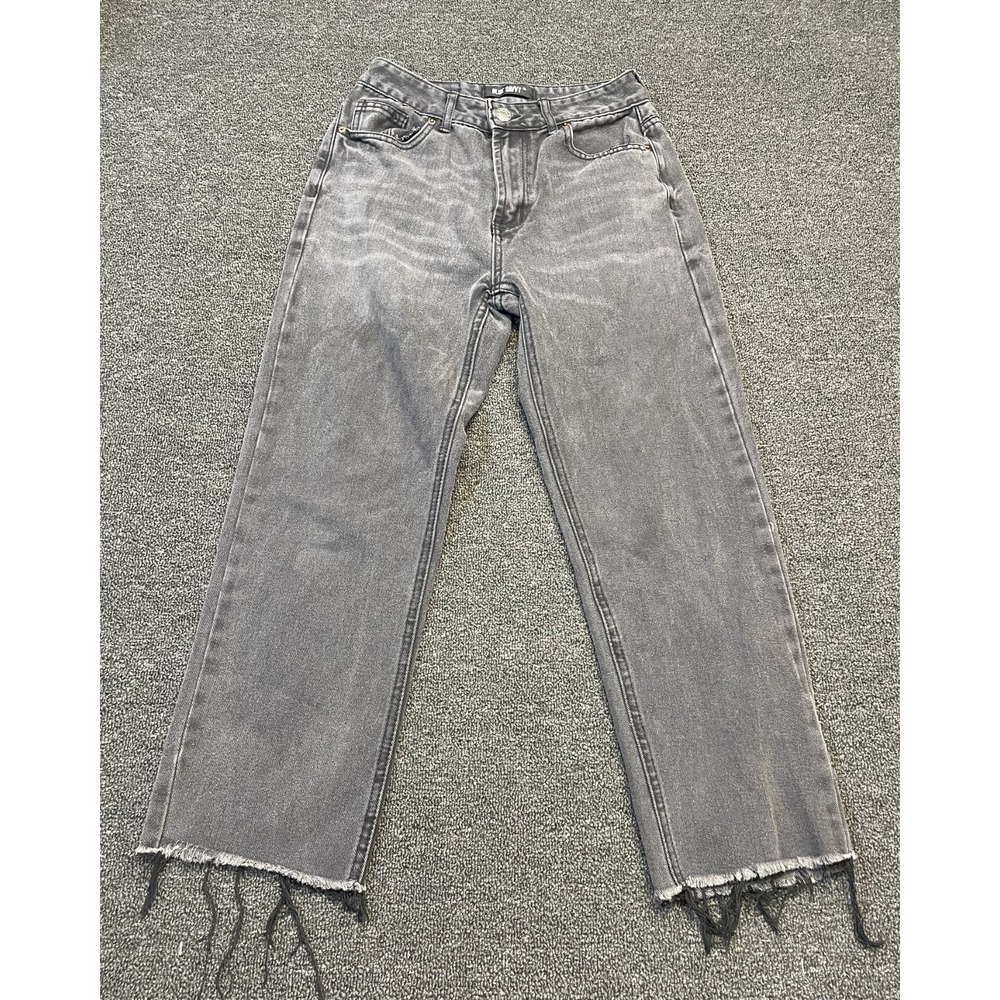 Blue Savvy Jeans Womens 7/28 Gray Washed Frayed Hem High Rise Ankle Straight Leg